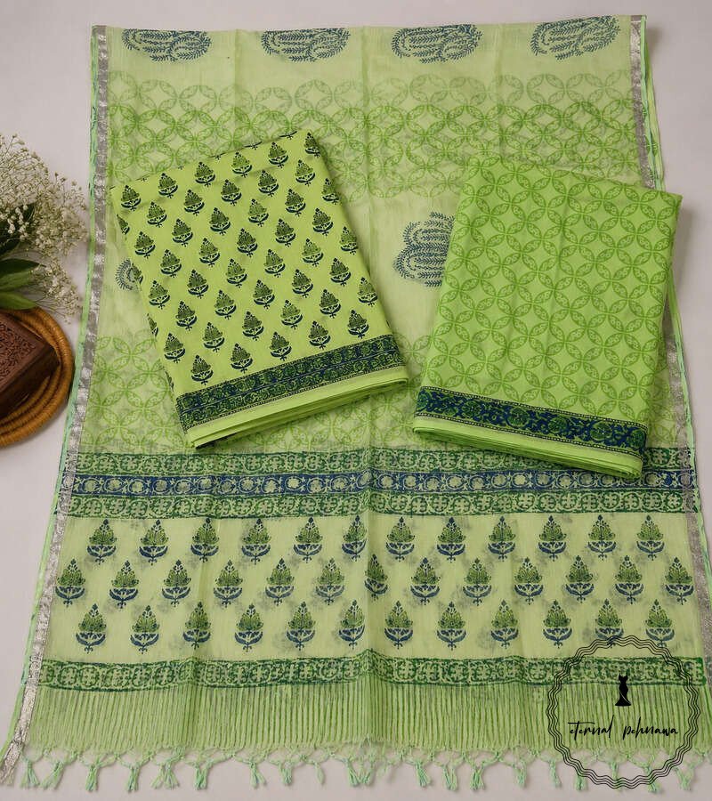 3.4 Exclusive Hand block Printed Cotton Suits with Cotton Dupatta