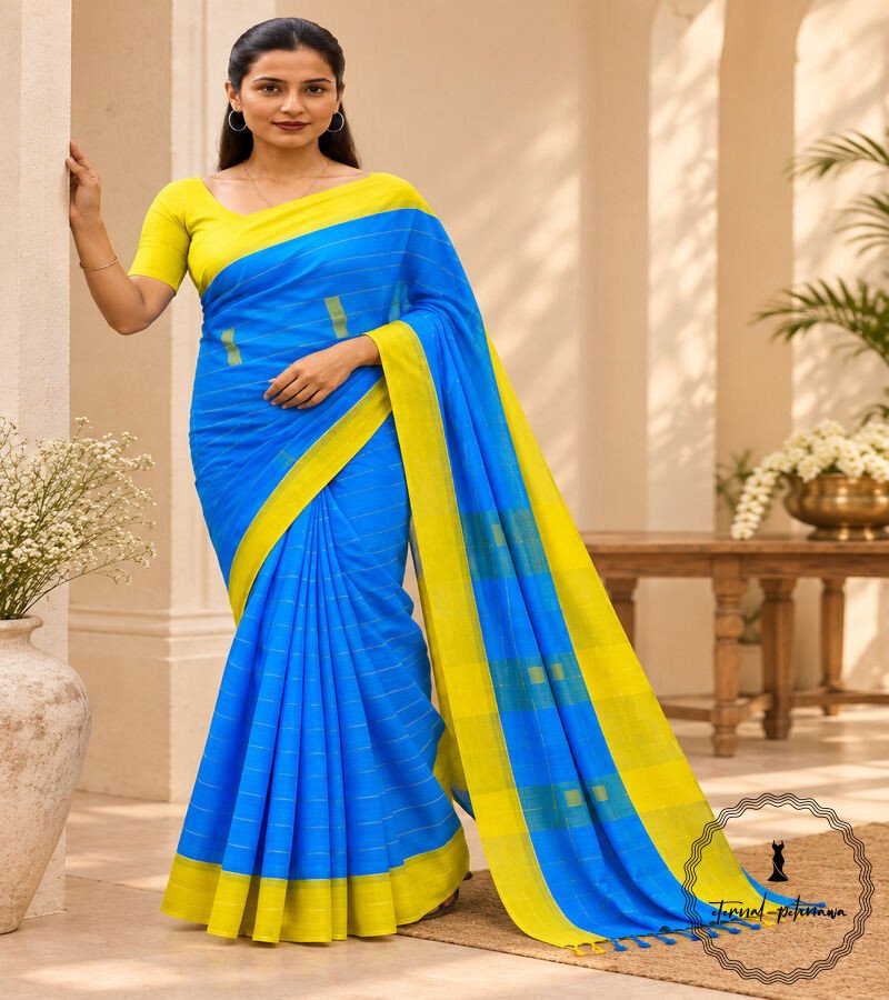 Khadi Handwoven Cotton Saree with Checks