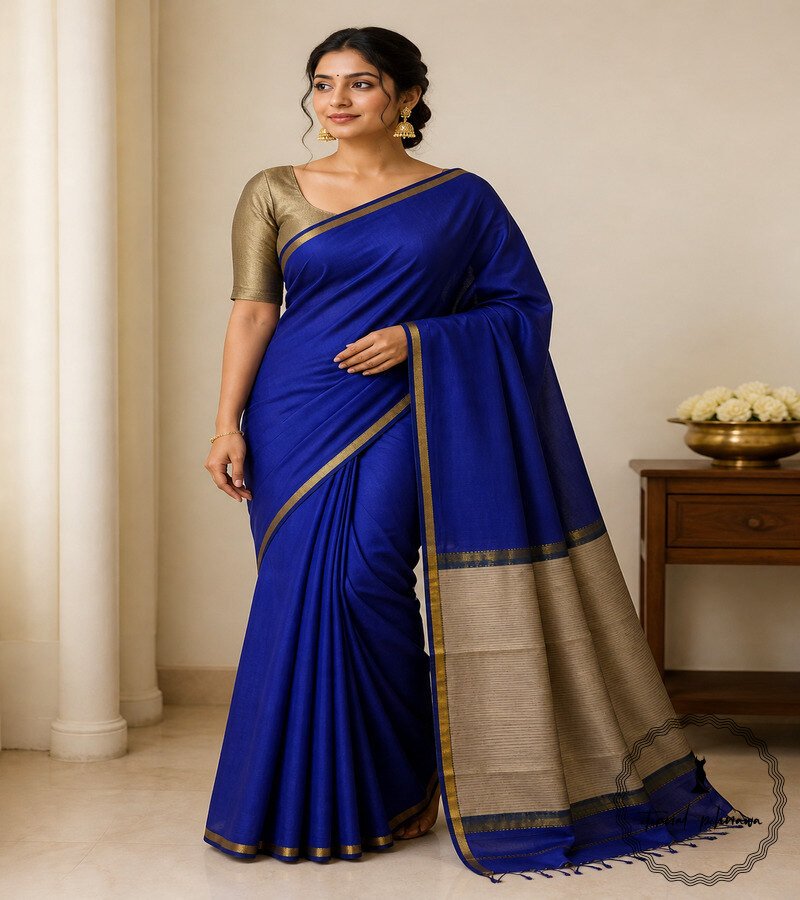 Maheshwari Handloom Plain Saree With Ghicha Pallu