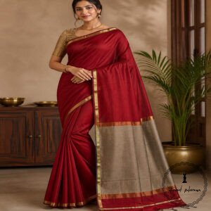 Maheshwari Handloom Plain Saree With Ghicha Pallu