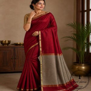 Maheshwari Handloom Plain Saree With Ghicha Pallu