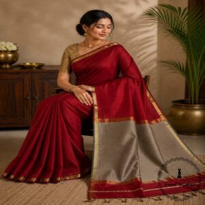 Maheshwari Handloom Plain Saree With Ghicha Pallu