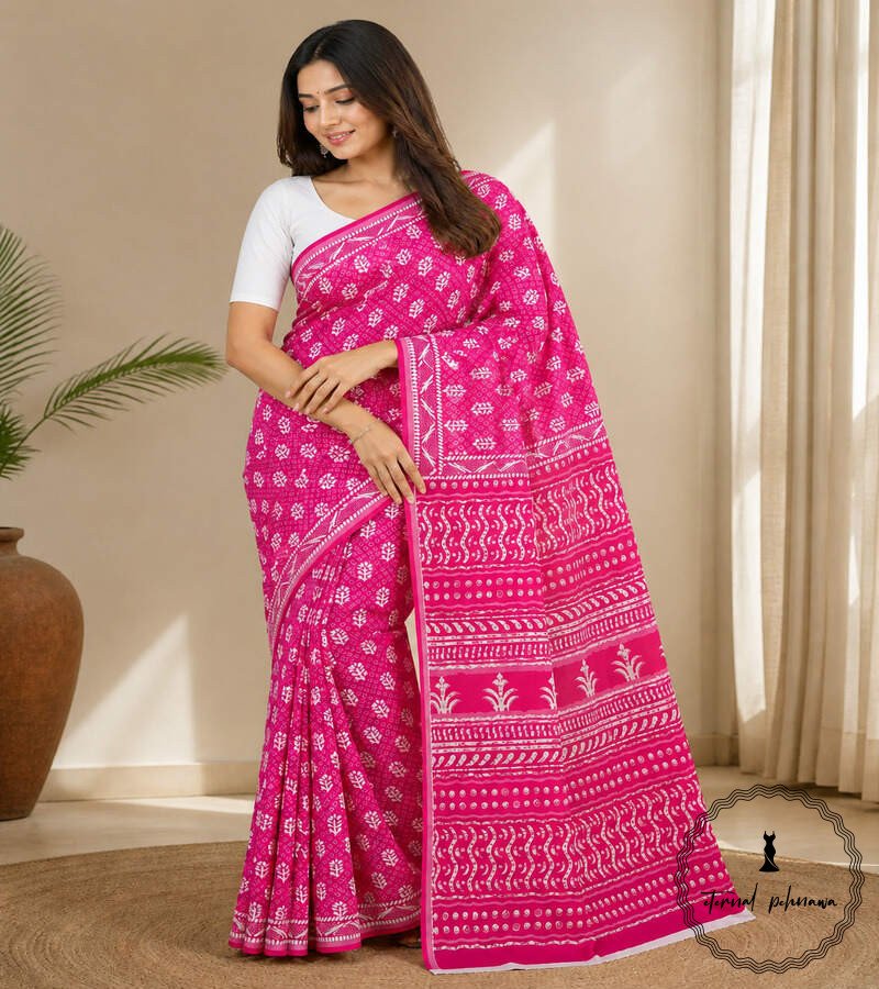 Beautiful Jaipuri Mulmul Cotton Printed Saree