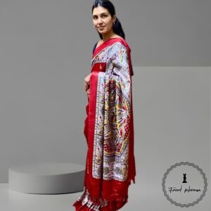 Katan Silk Madhubani print saree