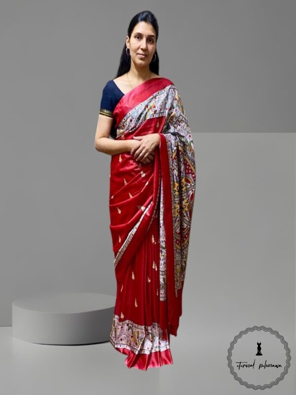 Katan Silk Madhubani print saree