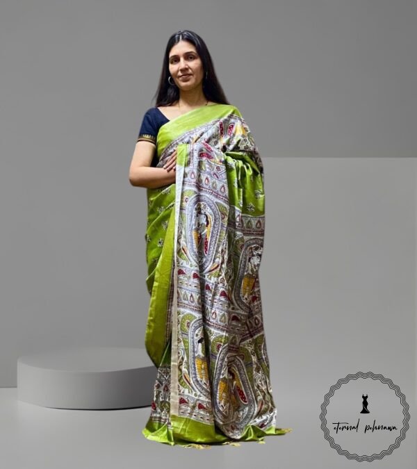 Katan Silk Madhubani print saree