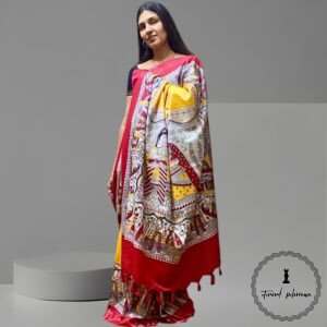 Katan Silk Madhubani print saree