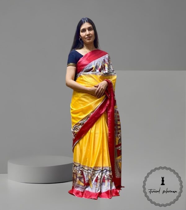 Katan Silk Madhubani print saree