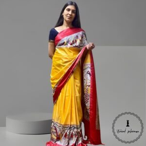 Katan Silk Madhubani print saree