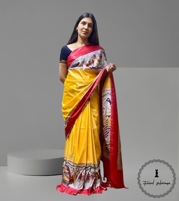 Katan Silk Madhubani print saree