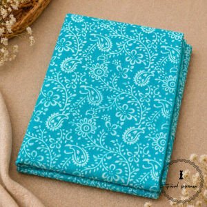 Elegant Unstitched Cotton Fabric for Kurtas-Turquoise