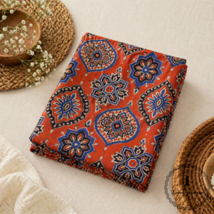 Ajrakh Cotton Fabric For Kurta-Orange