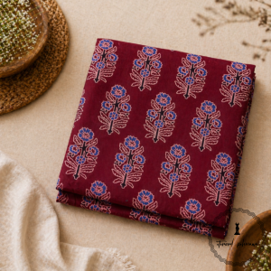Ajrakh Cotton Fabric For Kurta-Red