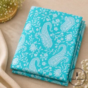 Elegant Unstitched Cotton Fabric for Kurtas-Turquoise