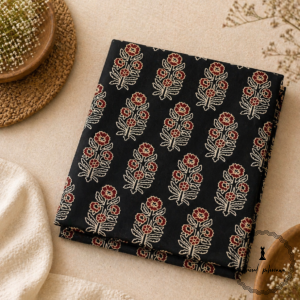 Ajrakh Cotton Fabric For Kurta-Black