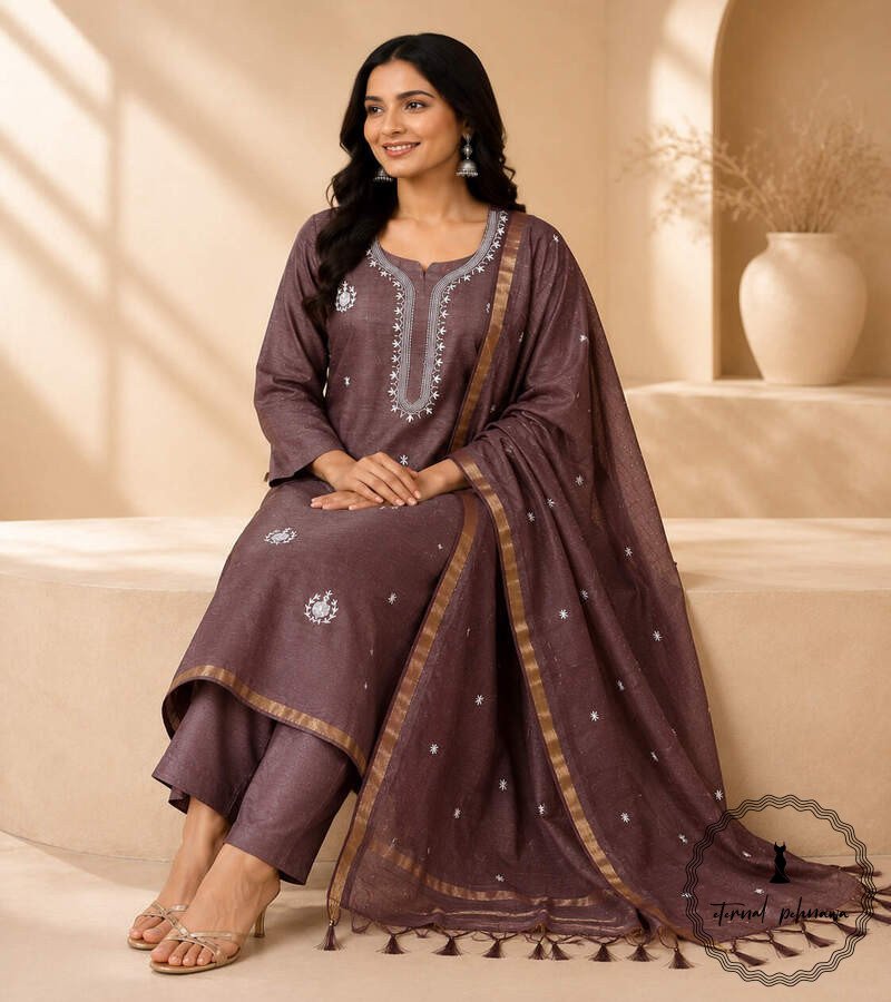 b3 Regal Charm: Fine Katan Silk with Intricate Embroidery