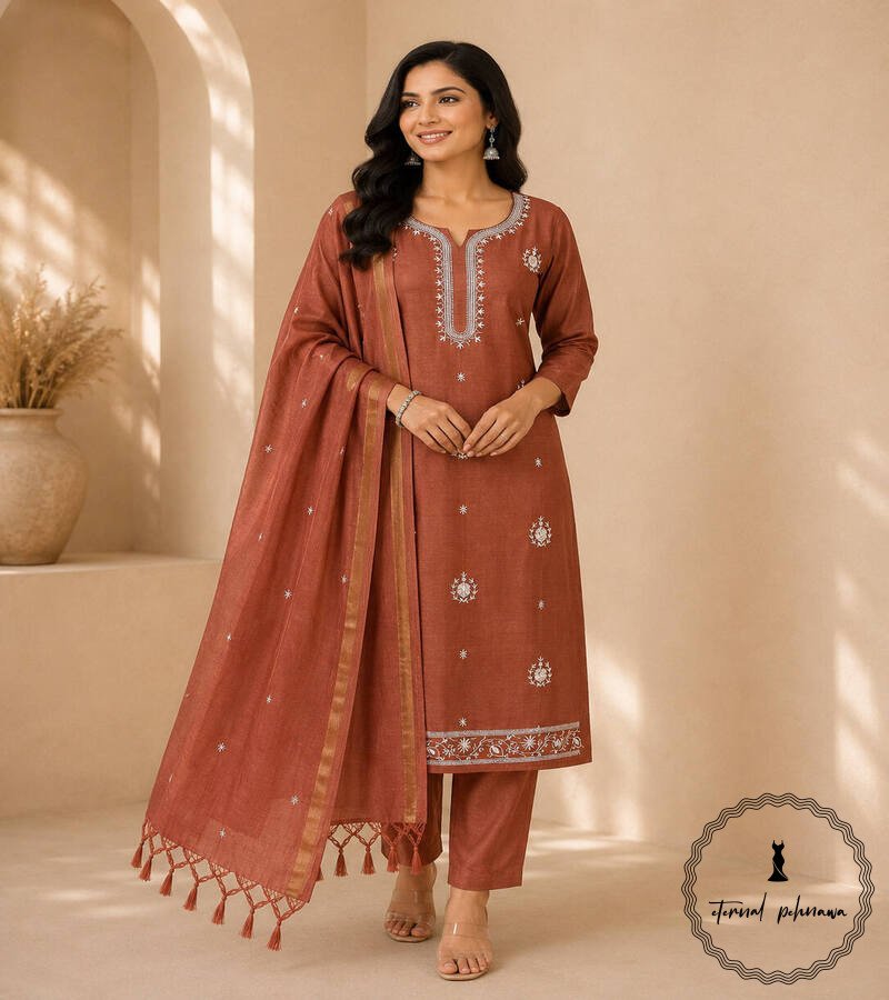 o1 Regal Charm: Fine Katan Silk with Intricate Embroidery