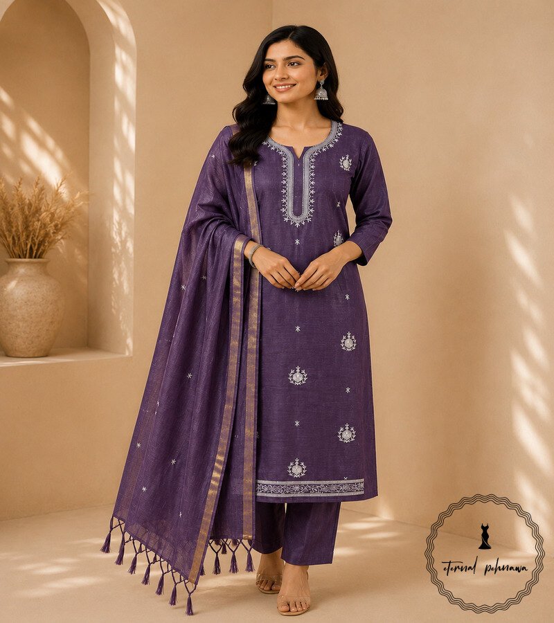 Regal Charm: Fine Katan Silk with Intricate Embroidery