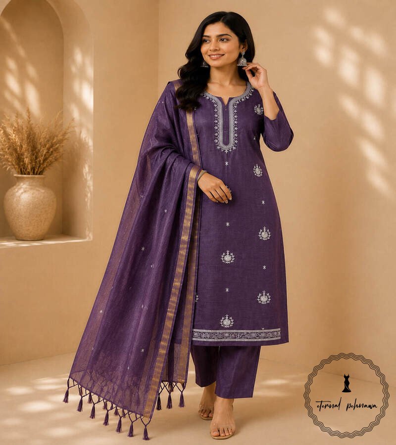 pur2 Regal Charm: Fine Katan Silk with Intricate Embroidery