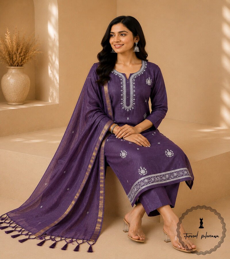 pur3 Regal Charm: Fine Katan Silk with Intricate Embroidery