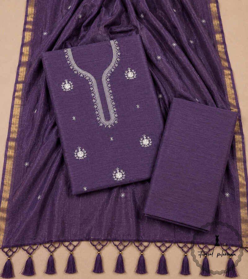 pur4 Regal Charm: Fine Katan Silk with Intricate Embroidery