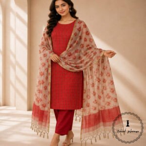 Embroidered Soft Silk Cotton Suit with Kota Doria Dupatta