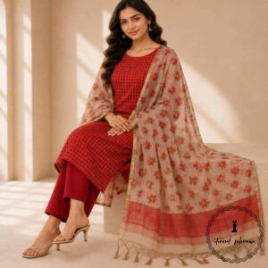 Embroidered Soft Silk Cotton Suit with Kota Doria Dupatta
