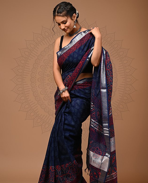 Buy Linen Cotton Saree for Women