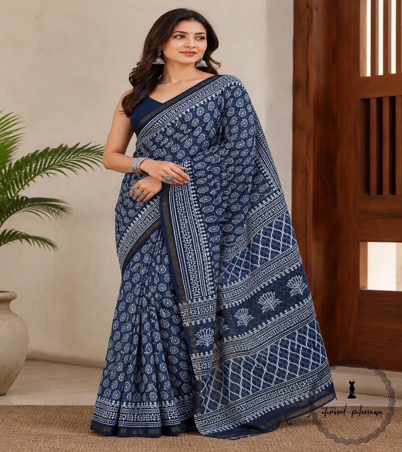 m Printed Chanderi Cotton Silk Saree with Blouse