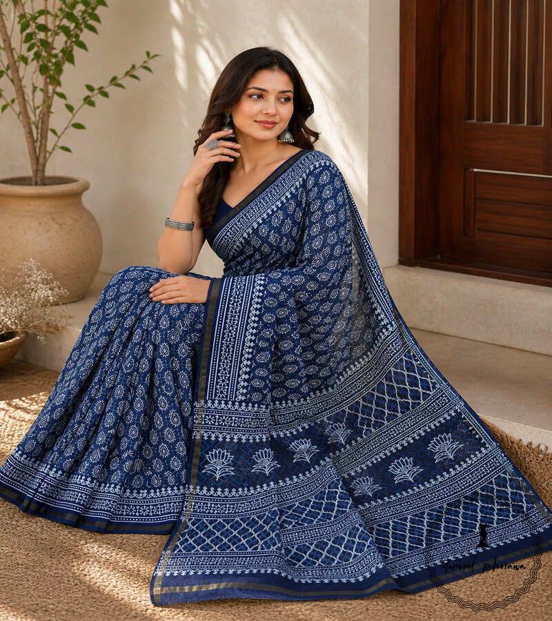 o Printed Chanderi Cotton Silk Saree with Blouse