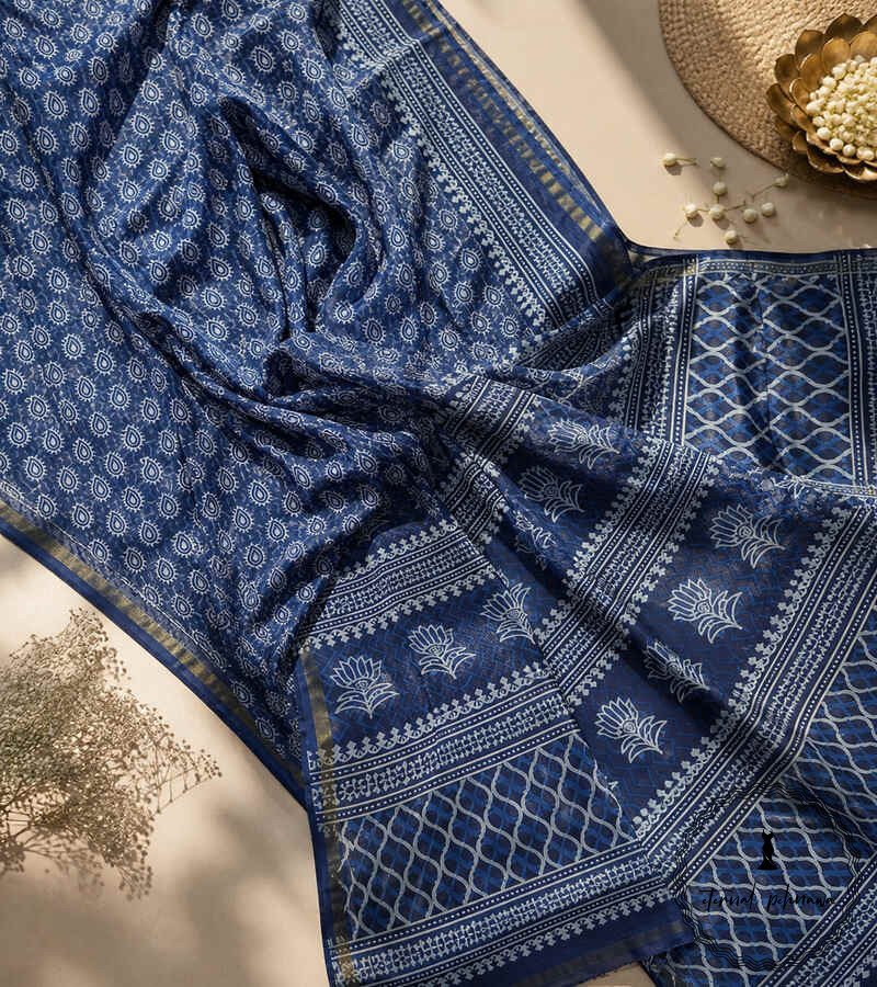 p Printed Chanderi Cotton Silk Saree with Blouse
