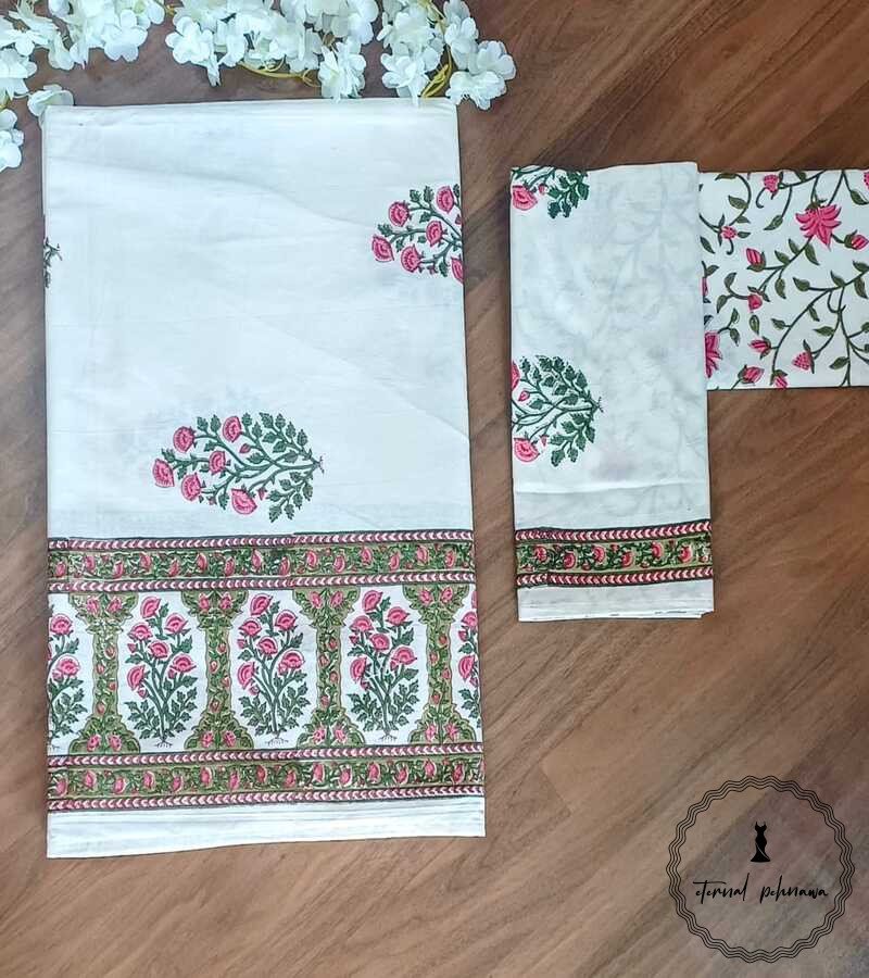 3 Cotton Hand Block Printed Double Bed Bedsheet