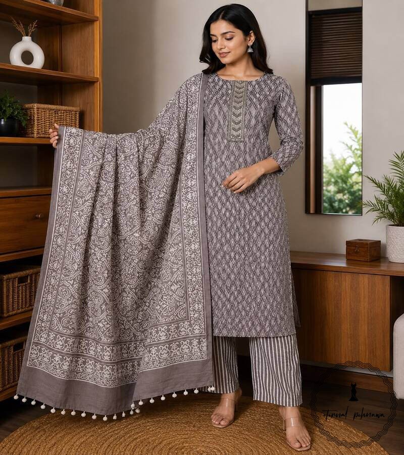 1 Beautiful Printed Cotton Embroidered Dress Material