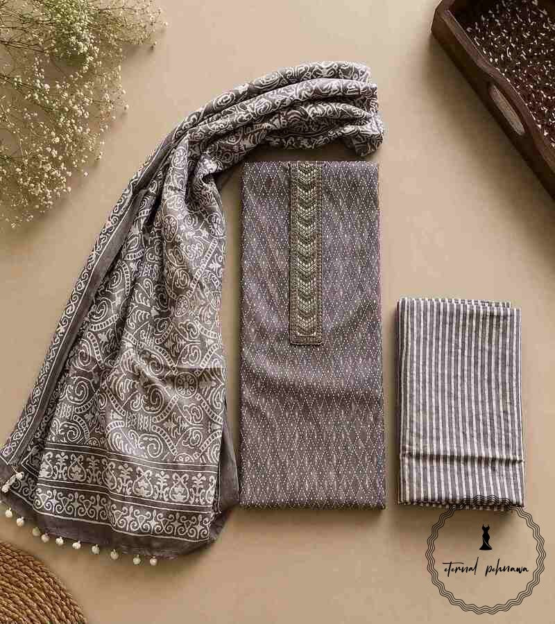2 Beautiful Printed Cotton Embroidered Dress Material