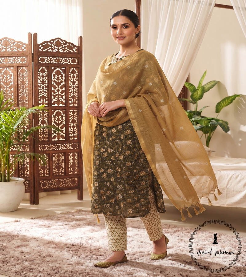 3.2 Exclusive Hand Block Printed Cotton Suits With Organza Dupatta