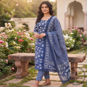 Exclusive Hand block Printed Cotton Suits with Cotton Dupatta