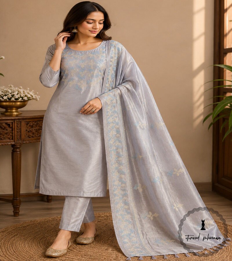 E Katan Silk Embroidery Suit from Bhagalpur With Luxurious Feel