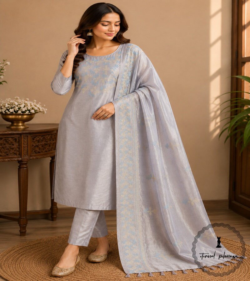 F Katan Silk Embroidery Suit from Bhagalpur With Luxurious Feel