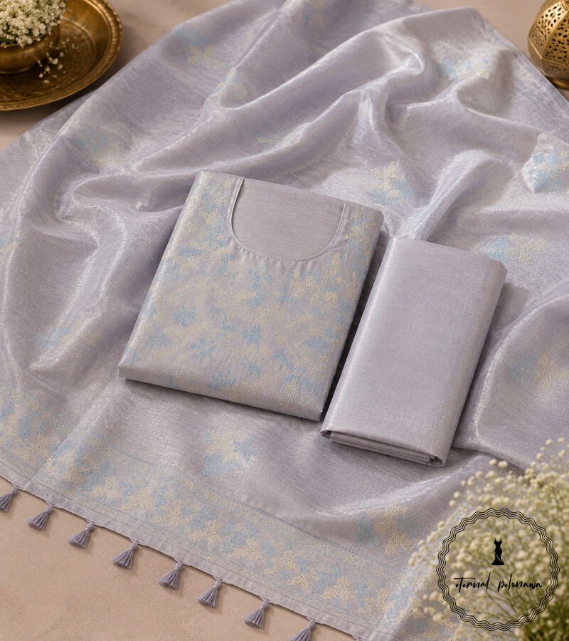 H-2 Katan Silk Embroidery Suit from Bhagalpur With Luxurious Feel