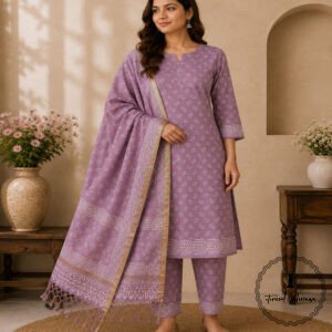 Exclusive Hand Block Printed Cotton Suits With Kota Doriya Dupatta