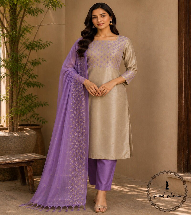 Purple Katan SIlk Suit