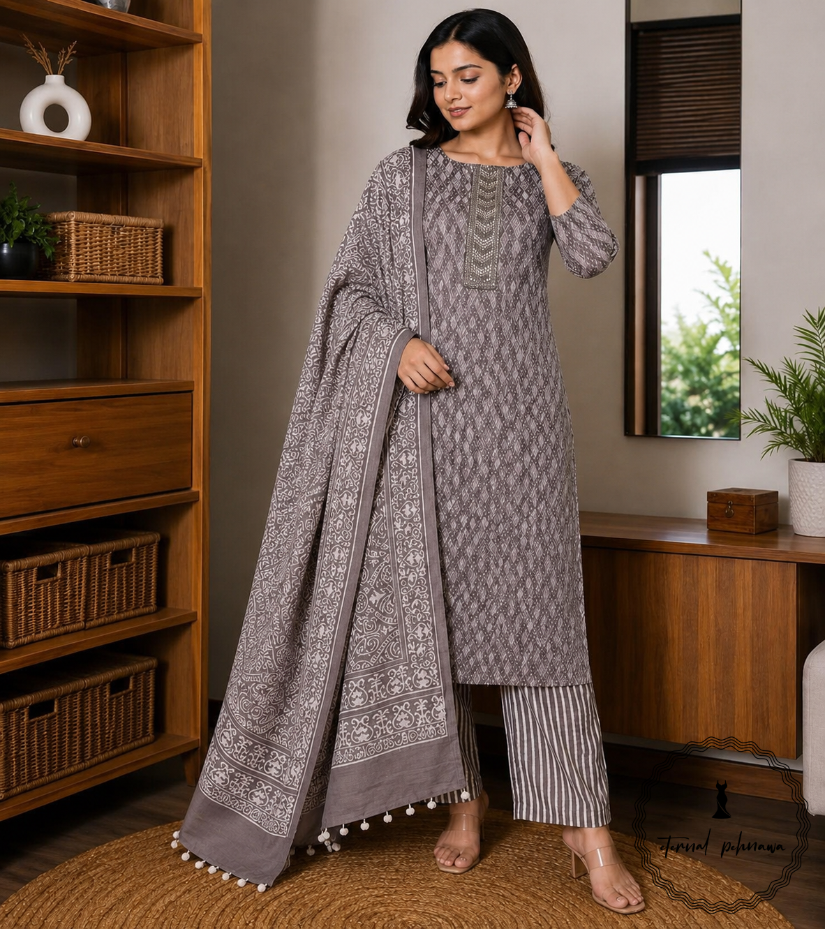 a Beautiful Printed Cotton Embroidered Dress Material