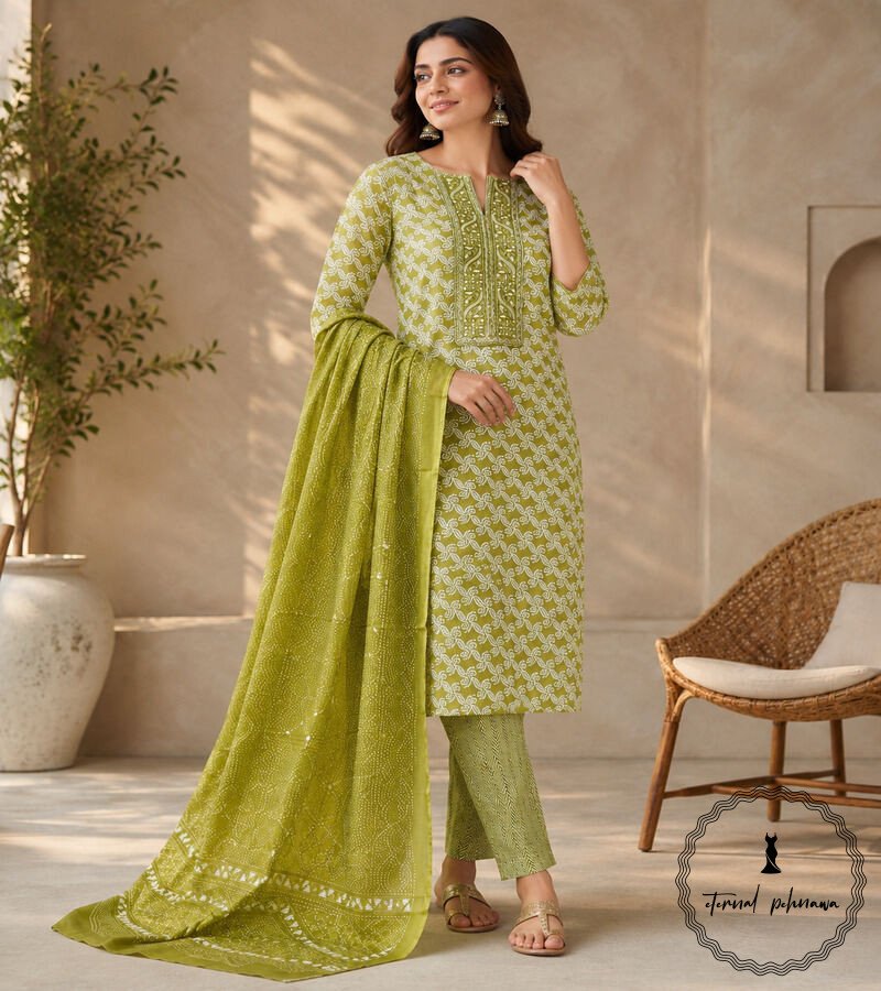 b Beautiful Printed Cotton Embroidered Dress Material