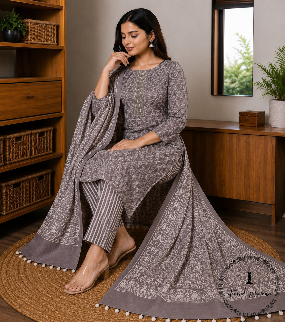 b Beautiful Printed Cotton Embroidered Dress Material