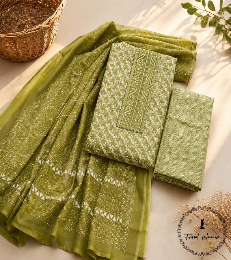 d Beautiful Printed Cotton Embroidered Dress Material