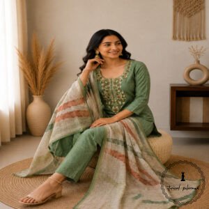 Linen printed with intricate Kantha handwork