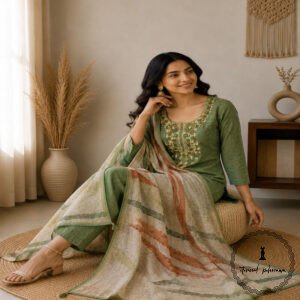 Linen printed with intricate Kantha handwork