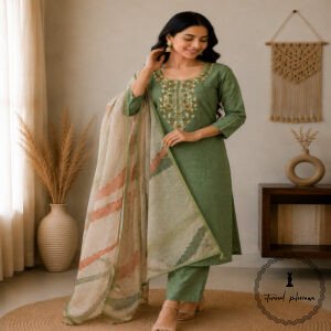 Linen printed with intricate Kantha handwork