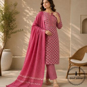 Beautiful Printed Cotton Embroidered Dress Material