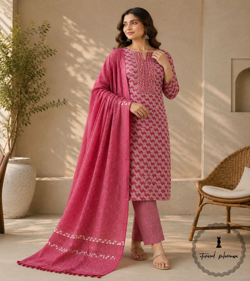 f Beautiful Printed Cotton Embroidered Dress Material